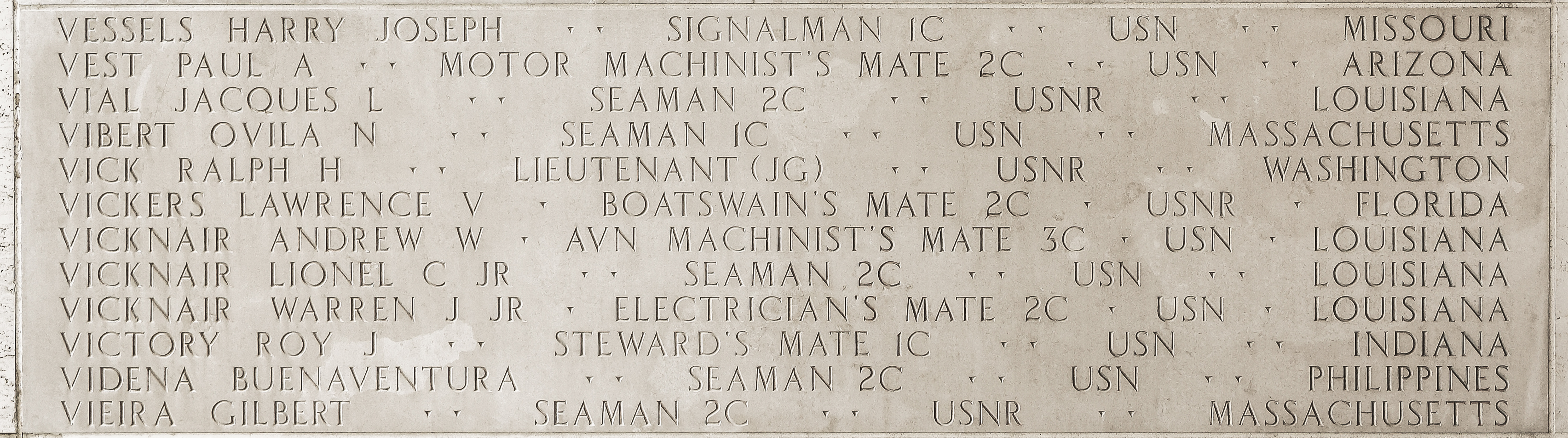 Harry Joseph Vessels, Signalman First Class